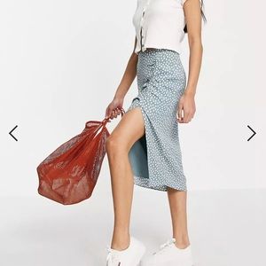 NWT Abercrombie & Fitch Green Midi High Slit Skirt with White Polka Dots | Sz XS